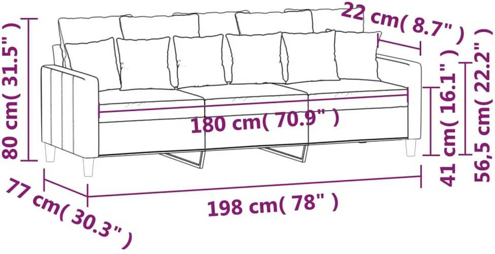 Trivietė sofa, šviesiai pilkos spalvos, 180cm, aksomas