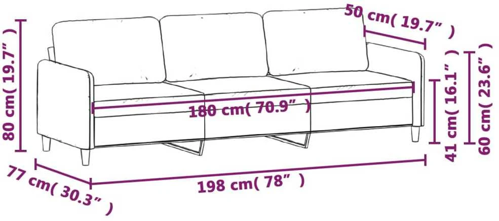 Trivietė sofa, šviesiai pilkos spalvos, 180cm, aksomas