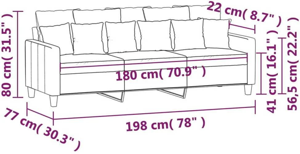 Trivietė sofa, tamsiai pilkos spalvos, 180cm, audinys