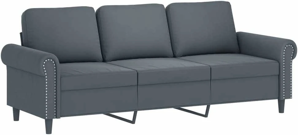 Trivietė sofa, tamsiai pilkos spalvos, 180cm, aksomas