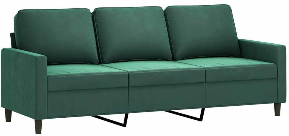 Trivietė sofa, tamsiai žalios spalvos, 180cm, aksomas