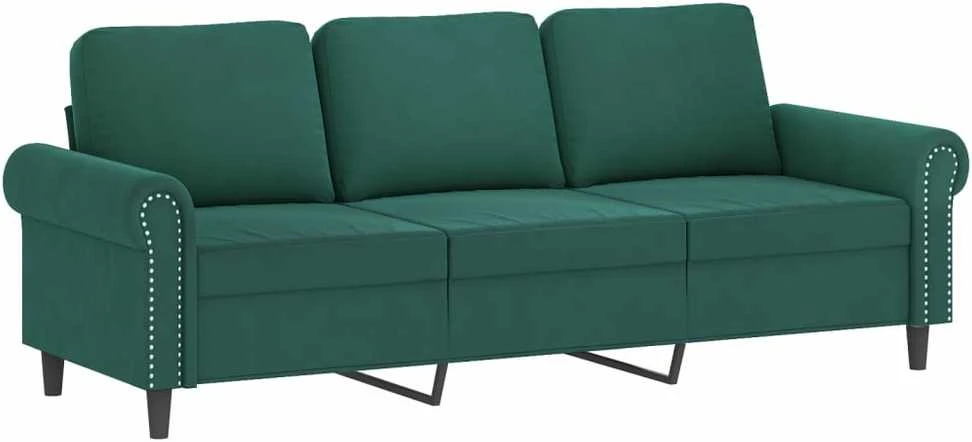 Trivietė sofa, tamsiai žalios spalvos, 180cm, aksomas