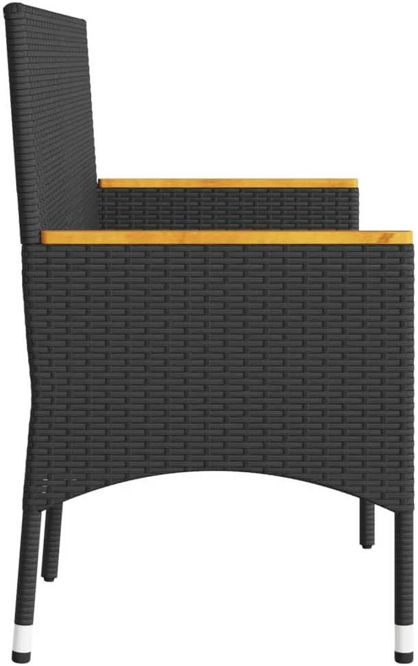 Trivietis sodo suoliukas su pagalvėlėmis, juodas, poliratanas