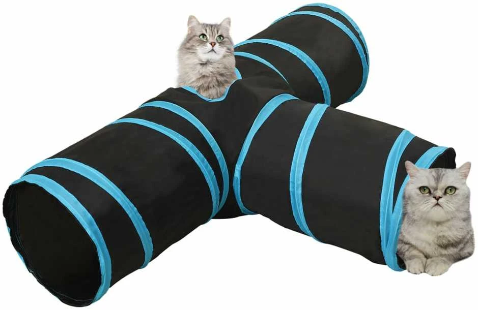 Tunelis katėms, 3 krypčių, juodas ir mėlynas, 90cm, poliesteris