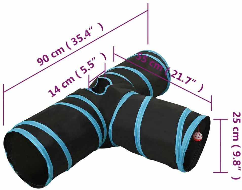Tunelis katėms, 3 krypčių, juodas ir mėlynas, 90cm, poliesteris