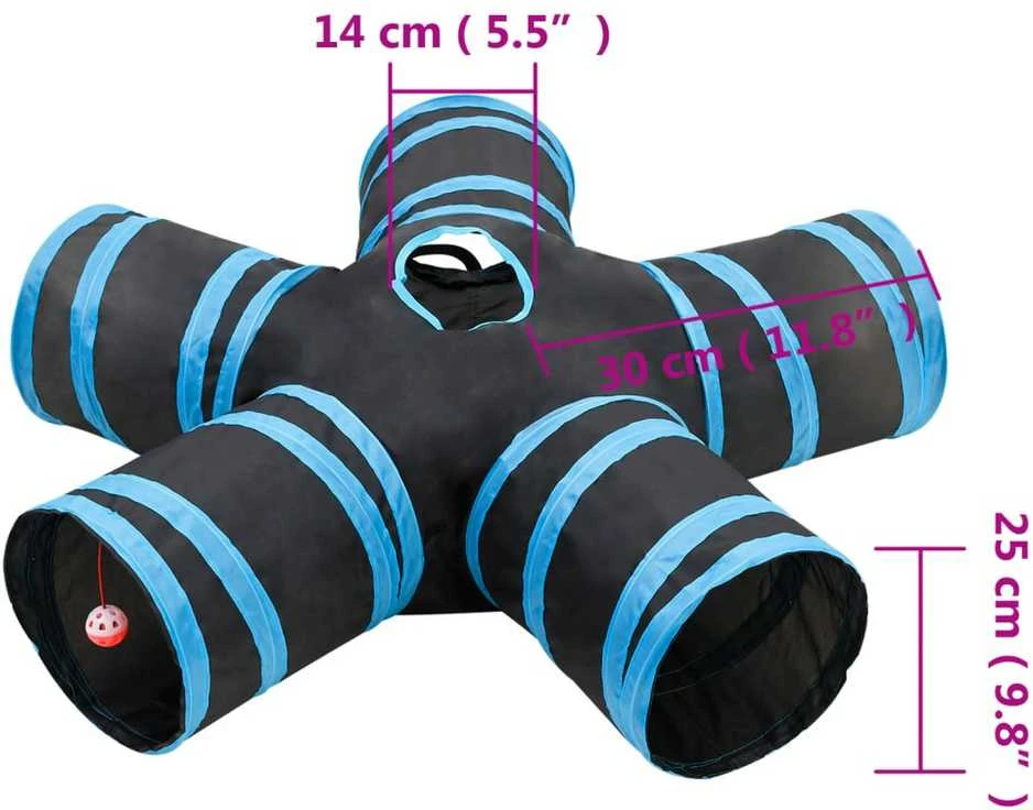 Tunelis katėms, 5 krypčių, juodas ir mėlynas, 25cm, poliesteris