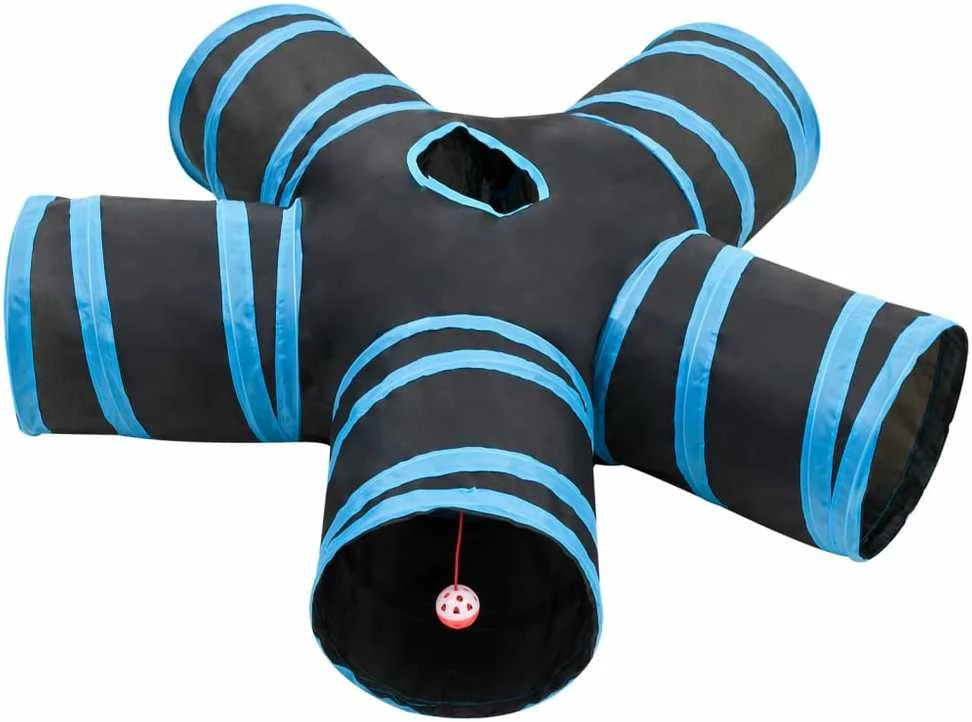Tunelis katėms, 5 krypčių, juodas ir mėlynas, 25cm, poliesteris