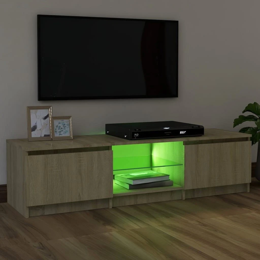 TV staliukas TV spintelė su LED apšvietimu, ąžuolo spalvos, 120x30x35,5cm