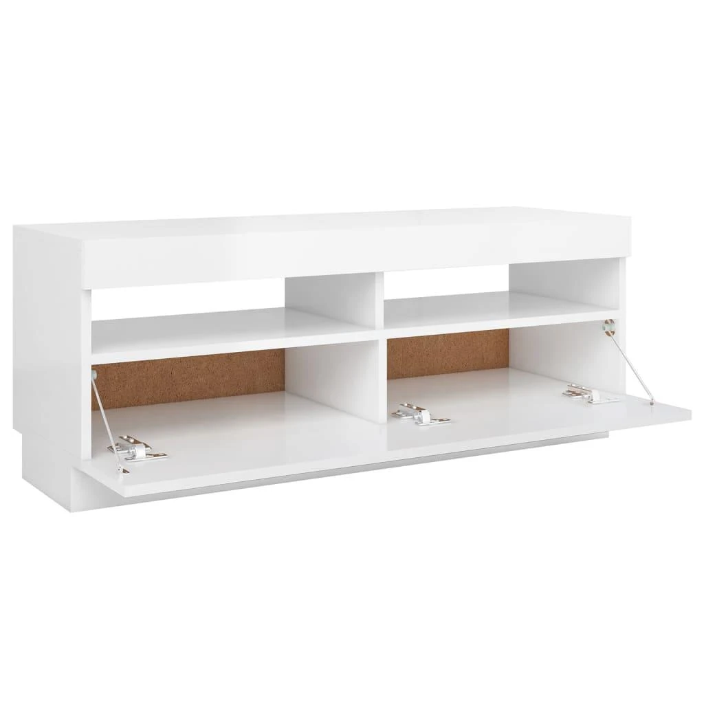 TV staliukas TV spintelė su LED apšvietimu, balta, 100x35x40cm, blizgi