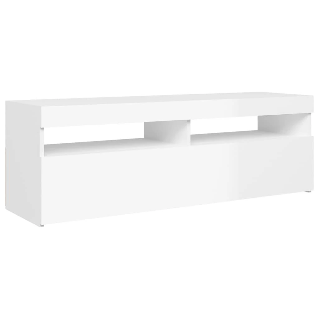 TV staliukas TV spintelė su LED apšvietimu, balta, 120x35x40cm, blizgi