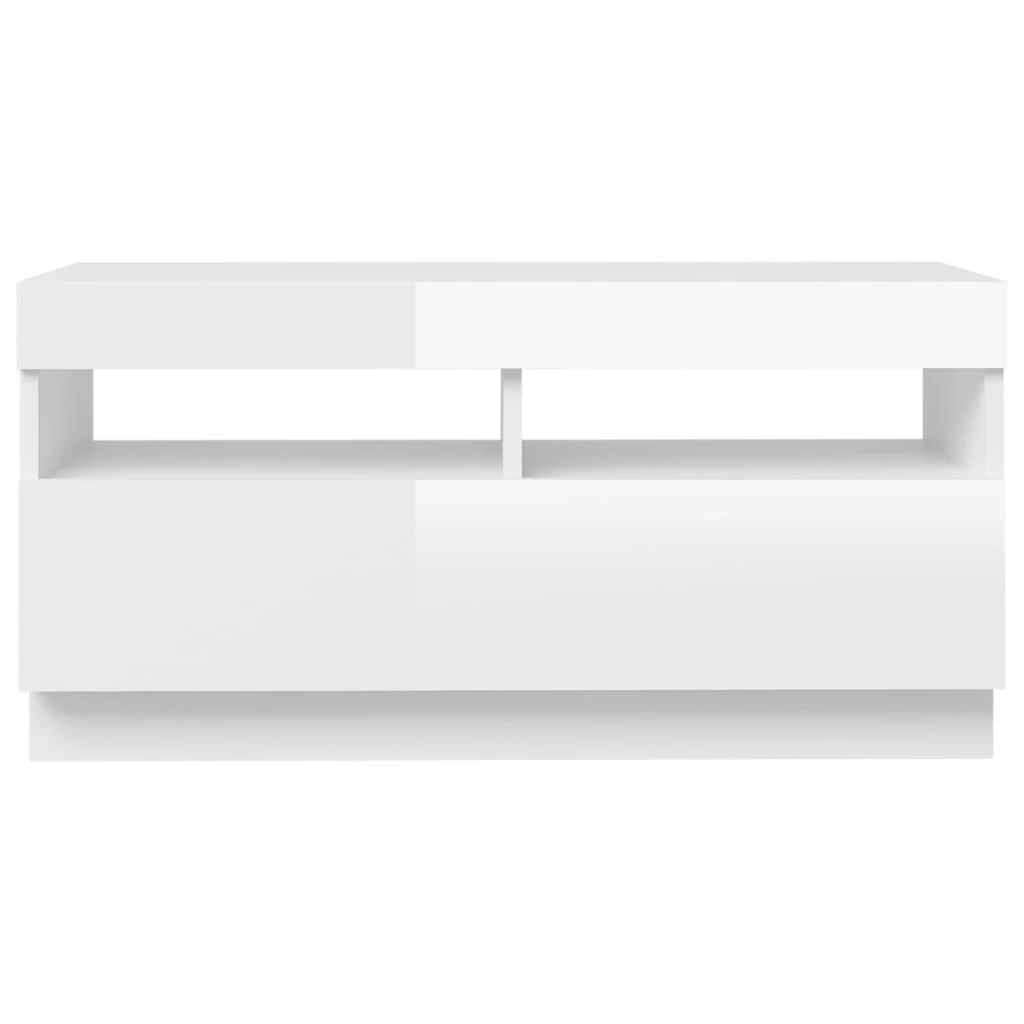 TV staliukas TV spintelė su LED apšvietimu, balta, 80x35x40cm, blizgi