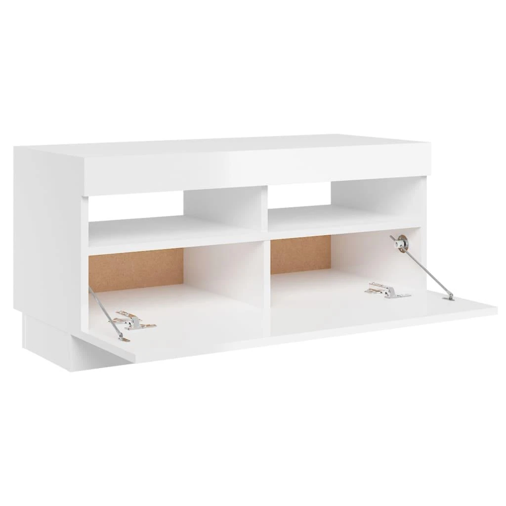 TV staliukas TV spintelė su LED apšvietimu, balta, 80x35x40cm, blizgi