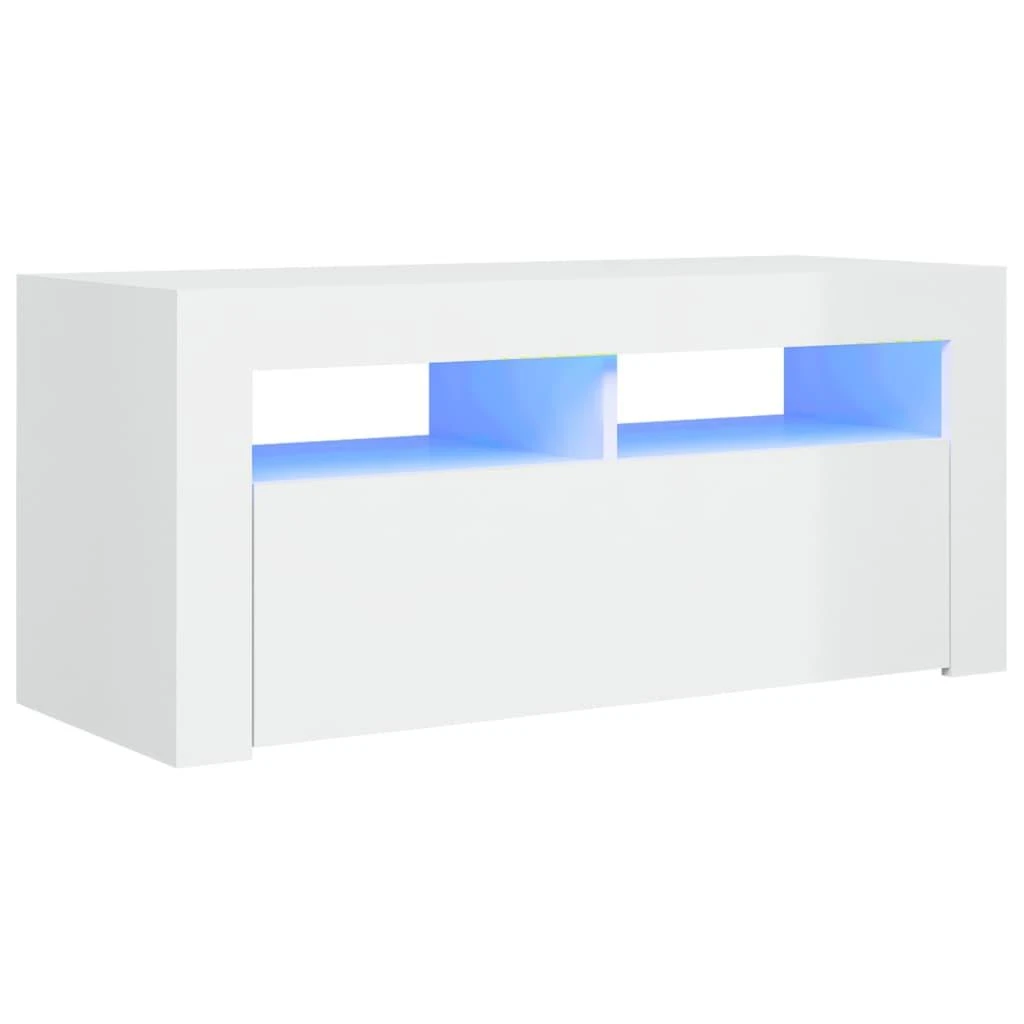 TV staliukas TV spintelė su LED apšvietimu, balta, 90x35x40cm, blizgi