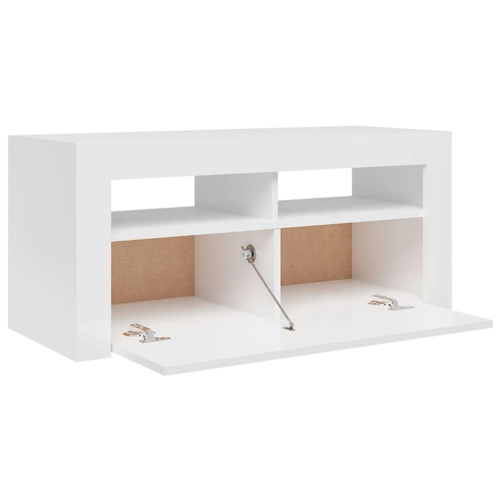 TV staliukas TV spintelė su LED apšvietimu, balta, 90x35x40cm, blizgi