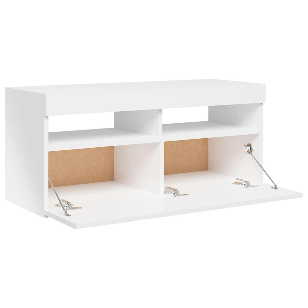 TV staliukas TV spintelė su LED apšvietimu, balta, 90x35x40cm, blizgi