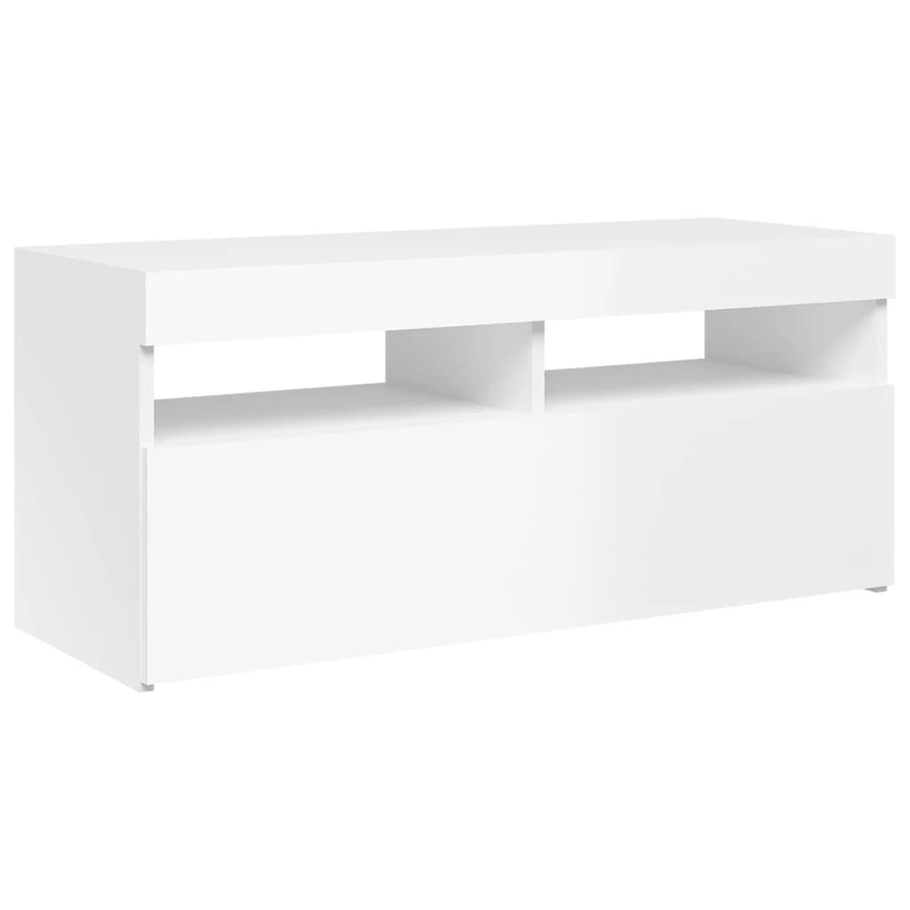 TV staliukas TV spintelė su LED apšvietimu, balta, 90x35x40cm, blizgi