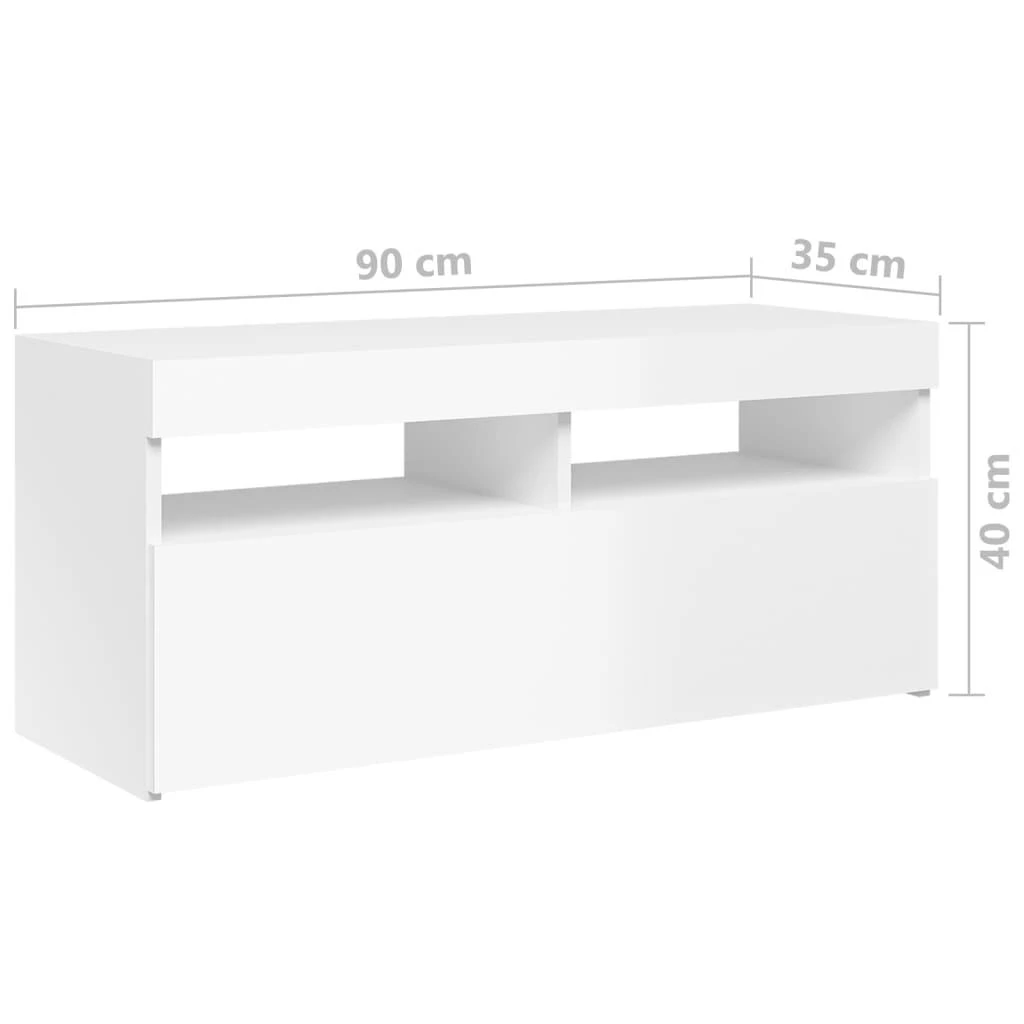 TV staliukas TV spintelė su LED apšvietimu, balta, 90x35x40cm, blizgi