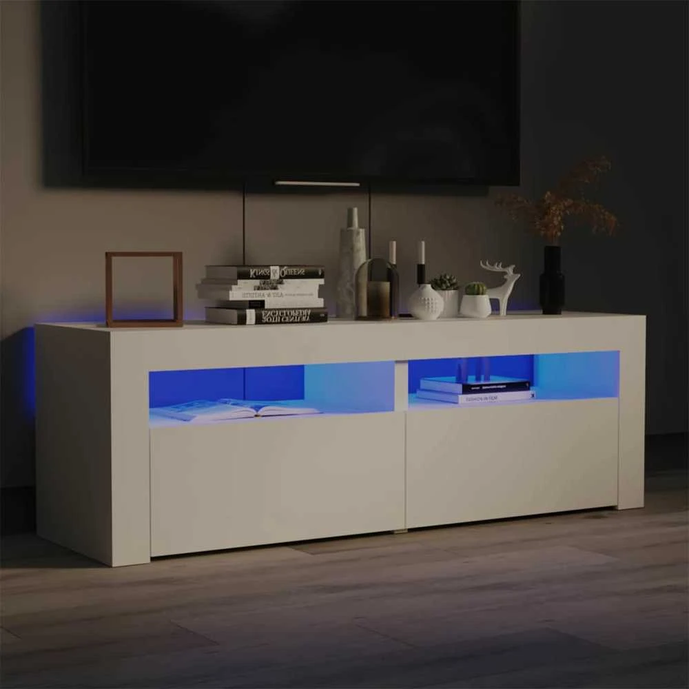 TV staliukas TV spintelė su LED apšvietimu, balta spalva, 120x35x40 cm