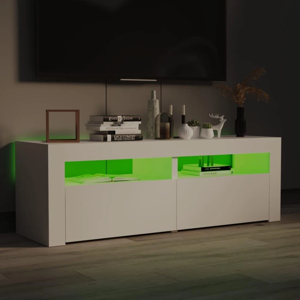 TV staliukas TV spintelė su LED apšvietimu, balta spalva, 120x35x40 cm