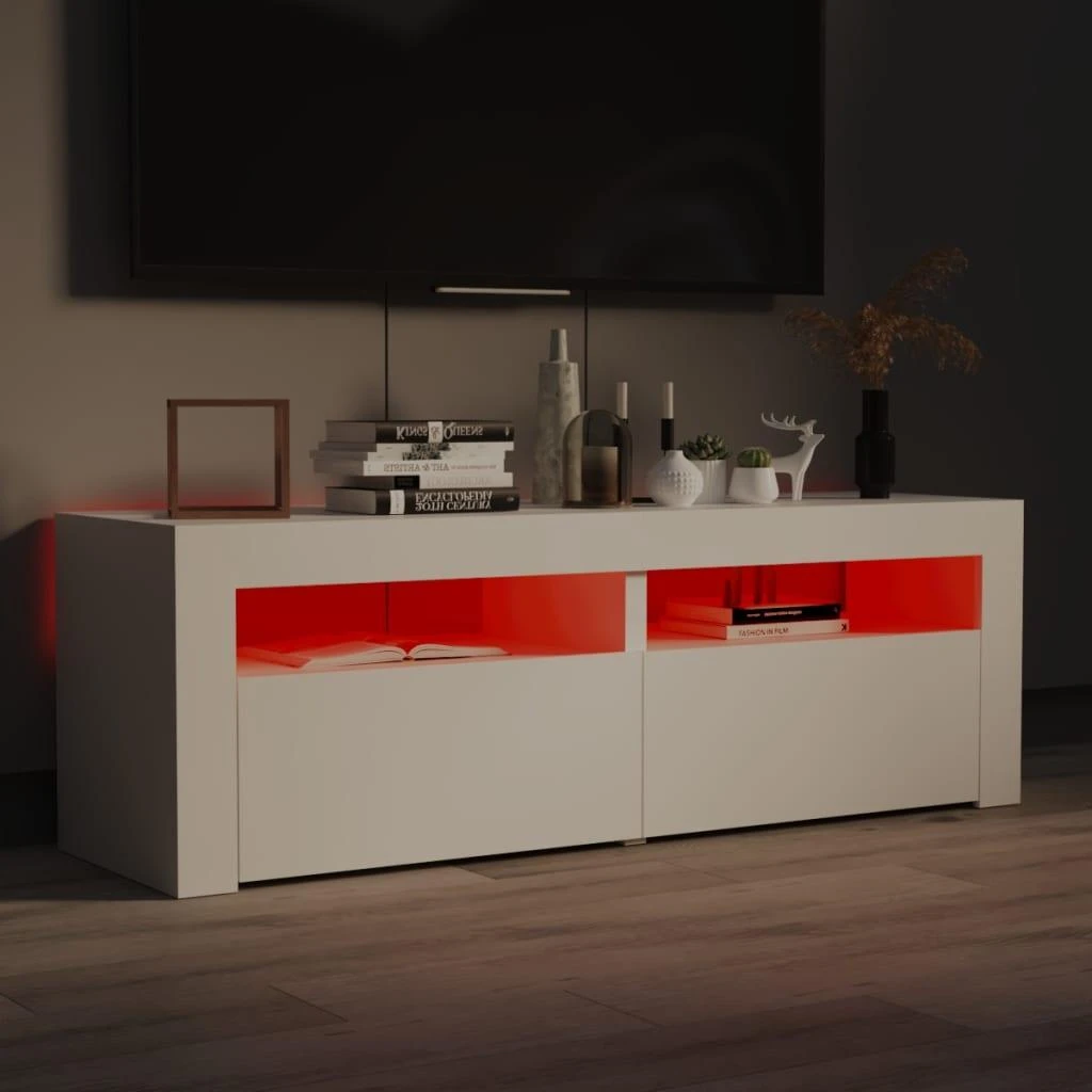 TV staliukas TV spintelė su LED apšvietimu, balta spalva, 120x35x40 cm