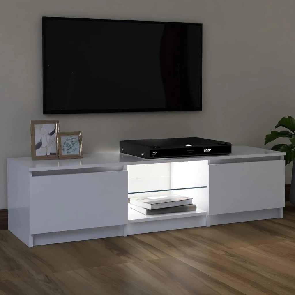 TV staliukas TV spintelė su LED apšvietimu, baltos spalvos, 120x30x35,5cm
