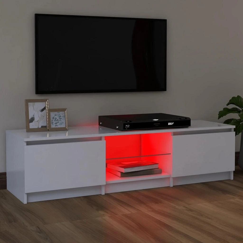 TV staliukas TV spintelė su LED apšvietimu, baltos spalvos, 120x30x35,5cm