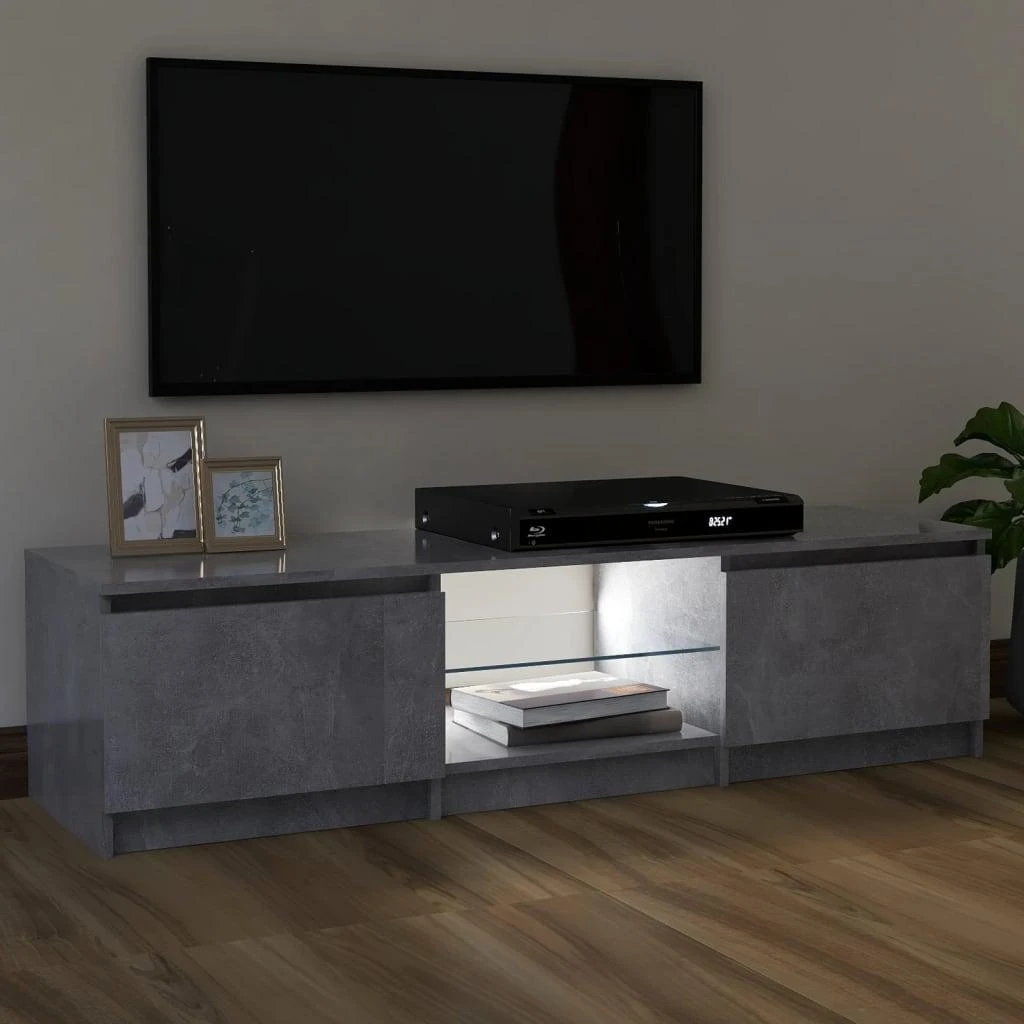 TV staliukas TV spintelė su LED apšvietimu, betono pilka, 120x30x35,5cm