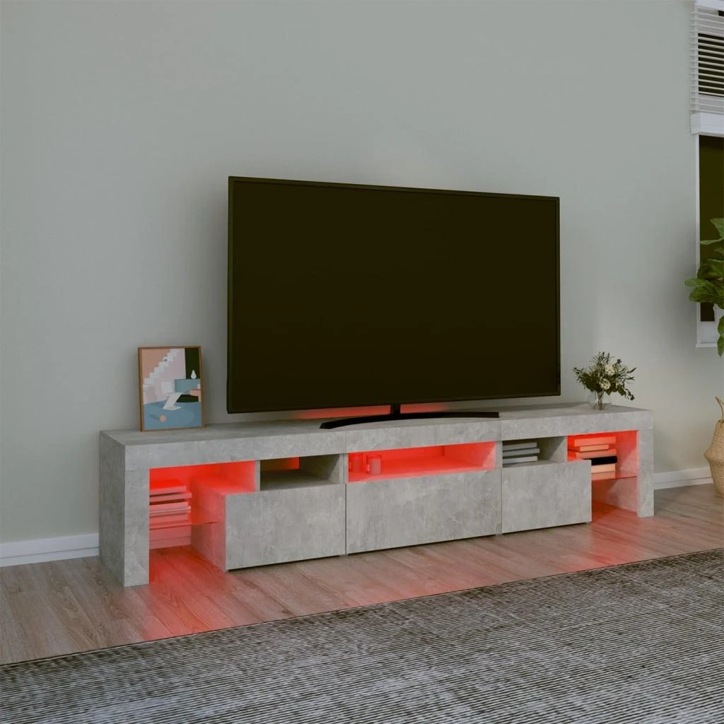 TV staliukas TV spintelė su LED apšvietimu, betono pilka, 200x36,5x40cm