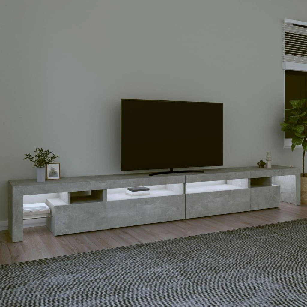 TV staliukas TV spintelė su LED apšvietimu, betono pilka, 290x36,5x40cm