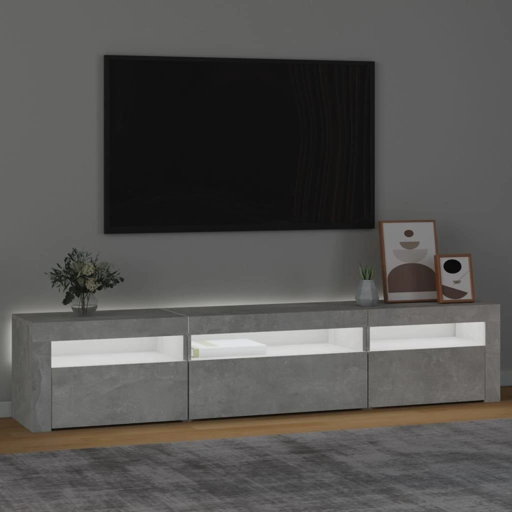 TV staliukas TV spintelė su LED apšvietimu, betono pilka, 195x35x40cm