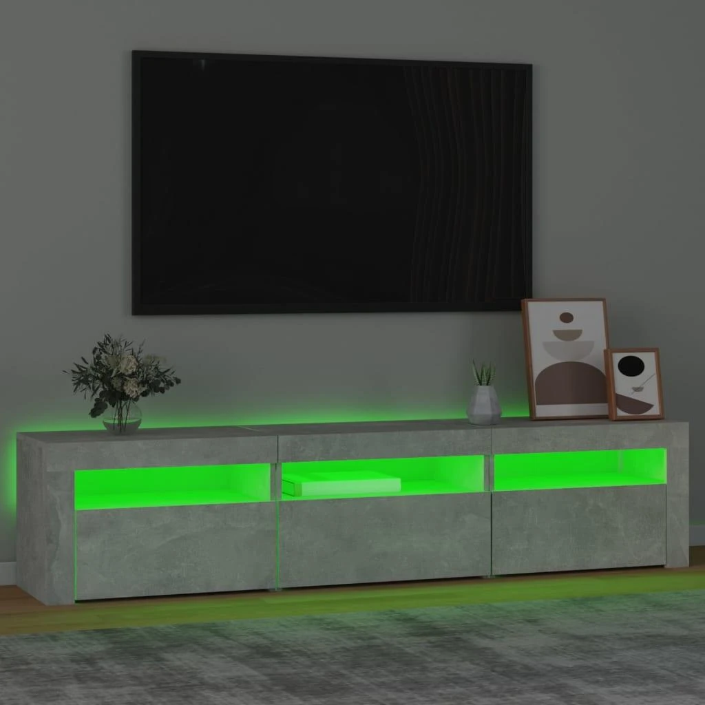 TV staliukas TV spintelė su LED apšvietimu, betono pilka, 180x35x40cm