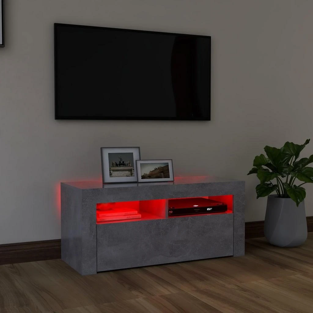 TV staliukas TV spintelė su LED apšvietimu, betono pilka, 90x35x40cm