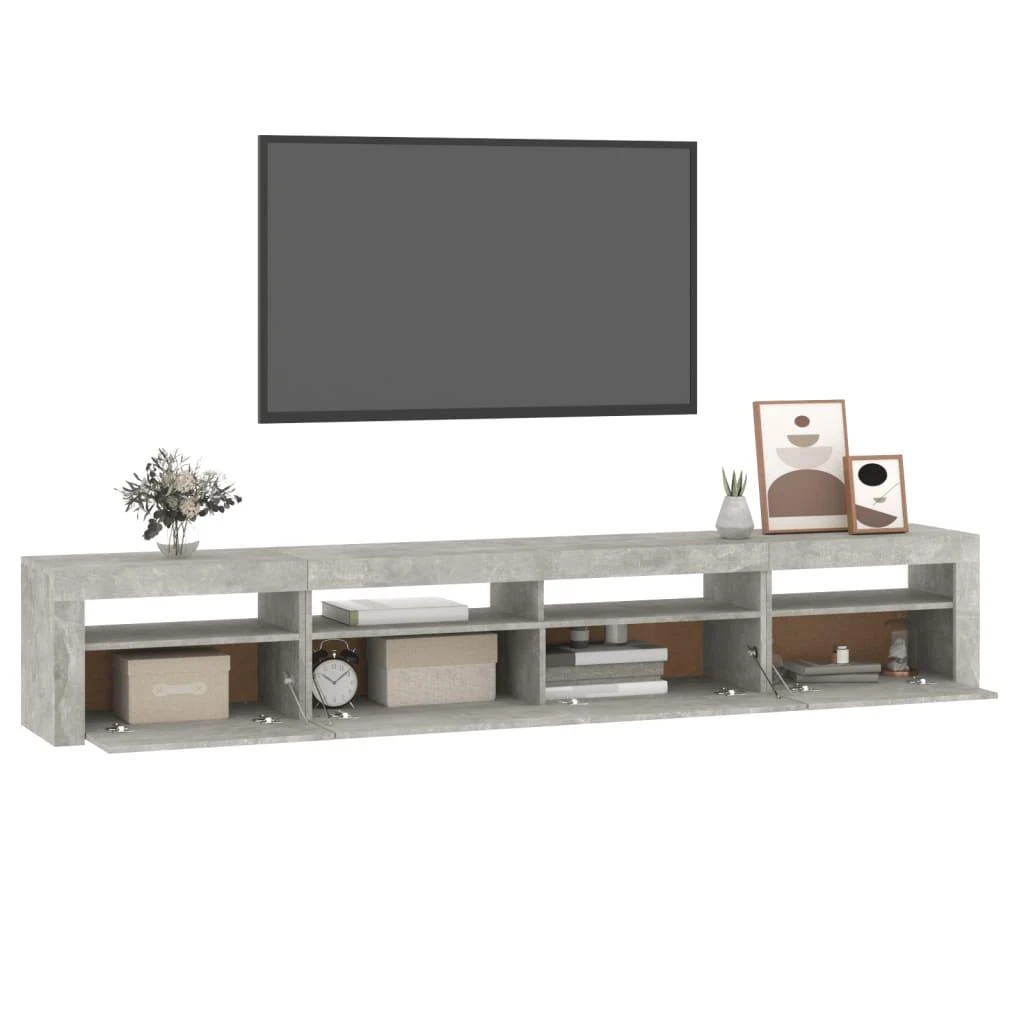 TV staliukas TV spintelė su LED apšvietimu, betono pilka, 240x35x40cm