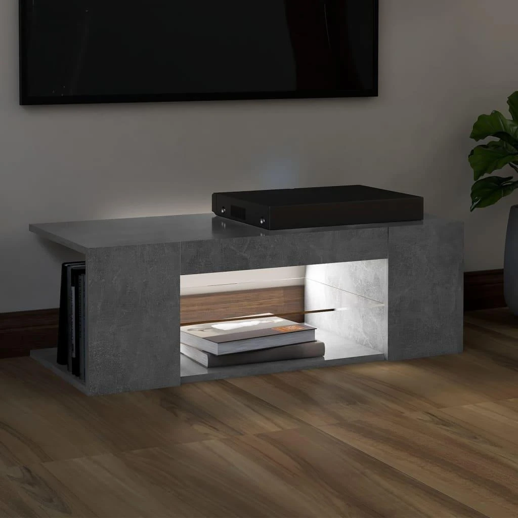 TV staliukas Tv spintelė su LED apšvietimu, betono pilka, 90x39x30cm