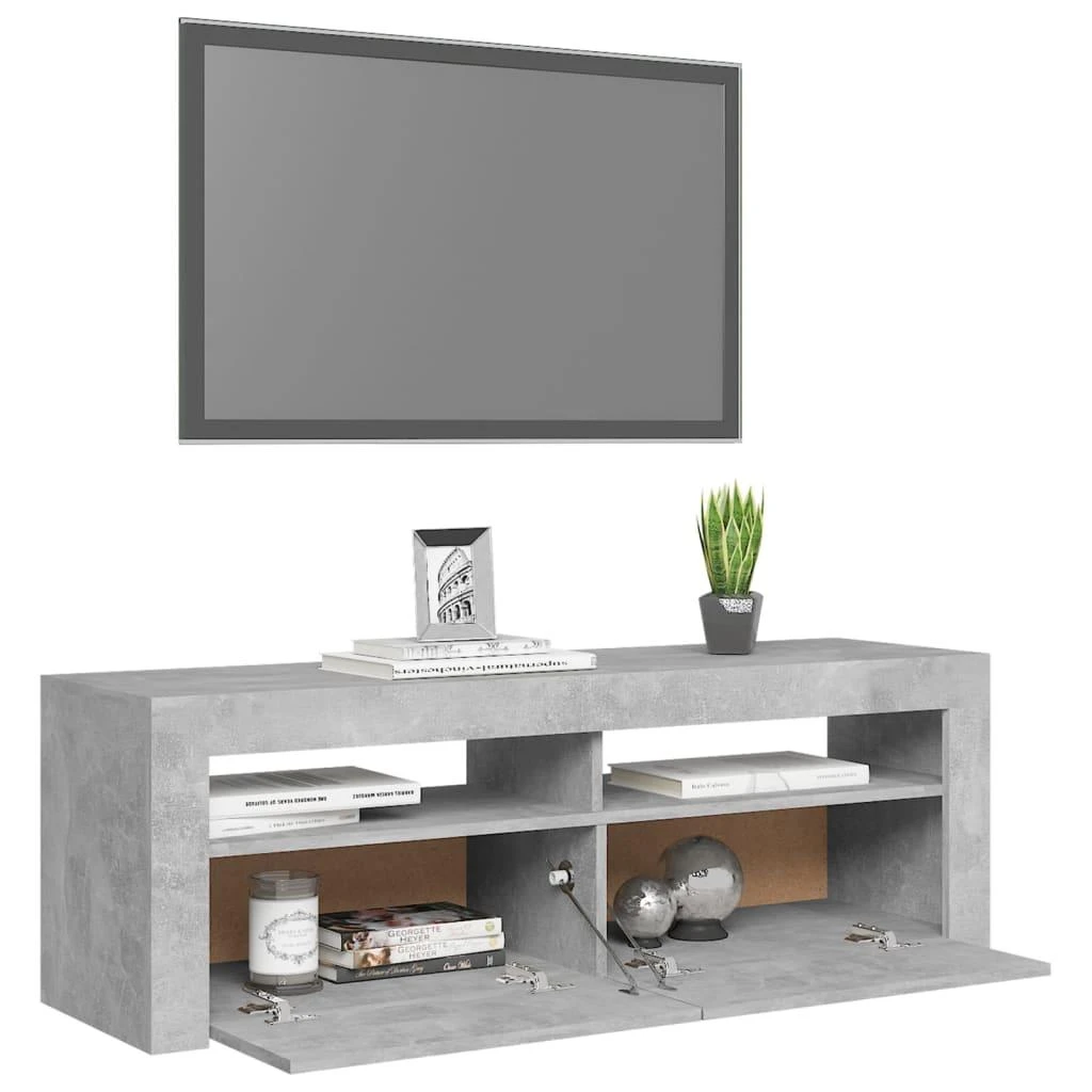 TV staliukas TV spintelė su LED apšvietimu, betono pilka, 120x35x40 cm