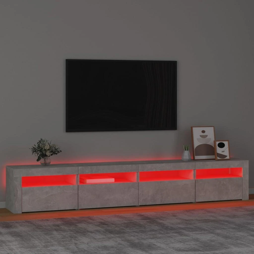 TV staliukas TV spintelė su LED apšvietimu, betono pilka, 240x35x40cm