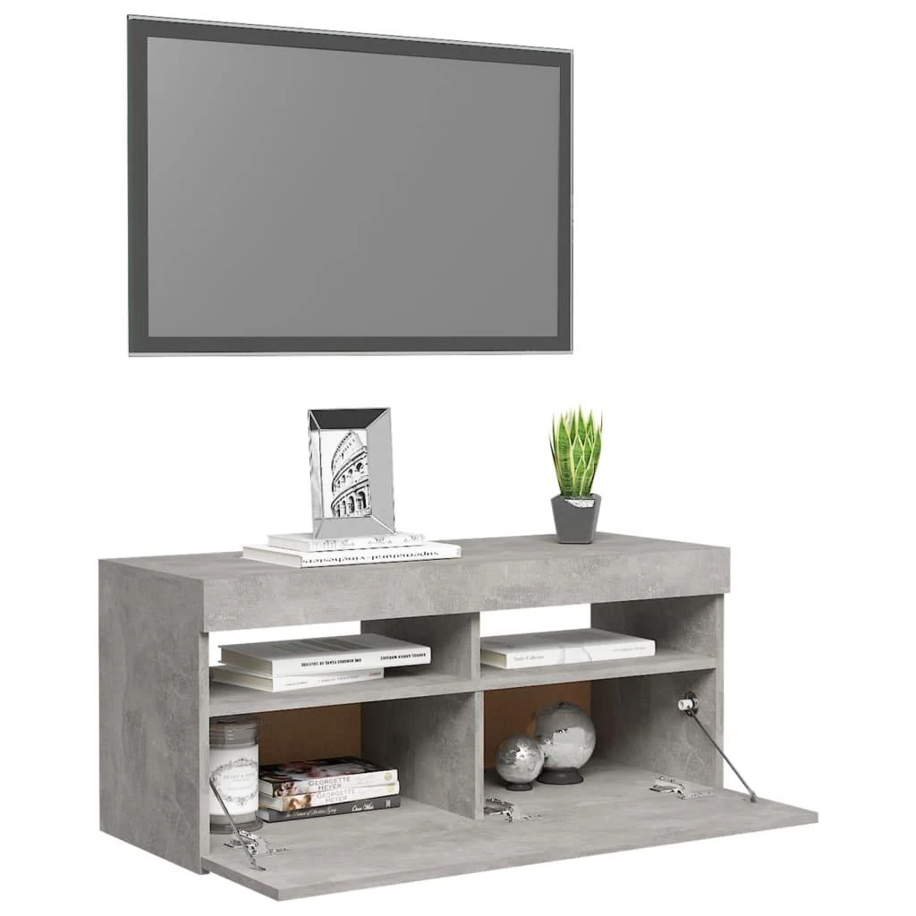 TV staliukas TV spintelė su LED apšvietimu, betono pilka, 90x35x40cm