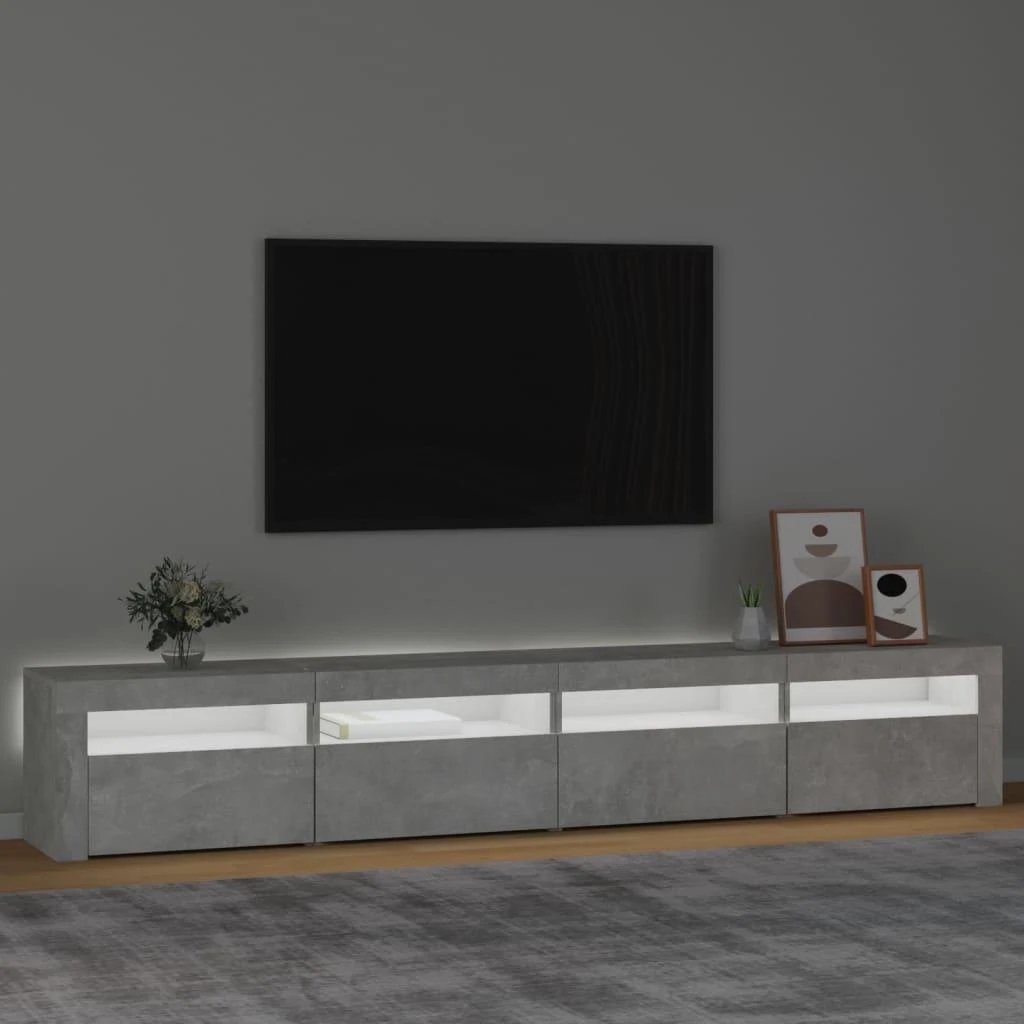 TV staliukas TV spintelė su LED apšvietimu, betono pilka, 240x35x40cm