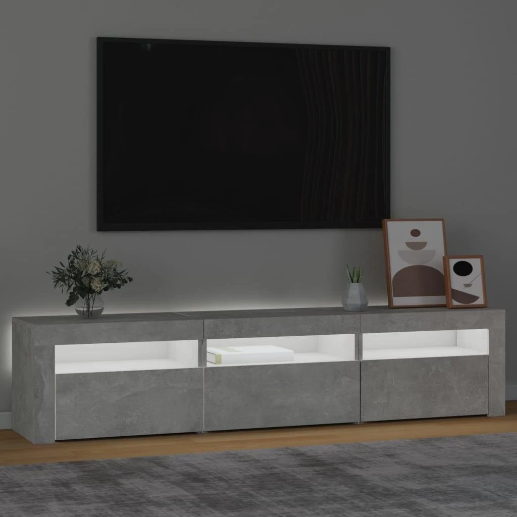 TV staliukas TV spintelė su LED apšvietimu, betono pilka, 180x35x40cm