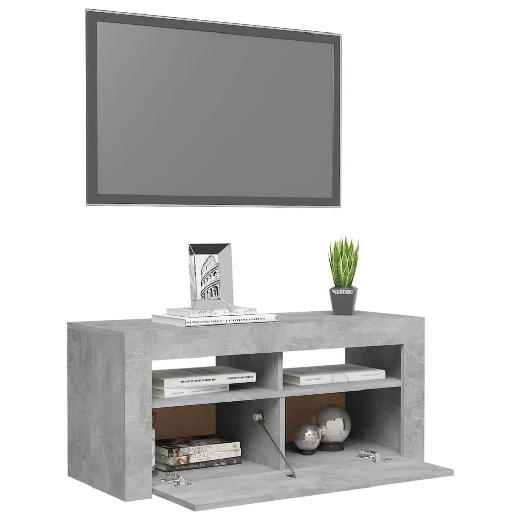 TV staliukas TV spintelė su LED apšvietimu, betono pilka, 90x35x40cm