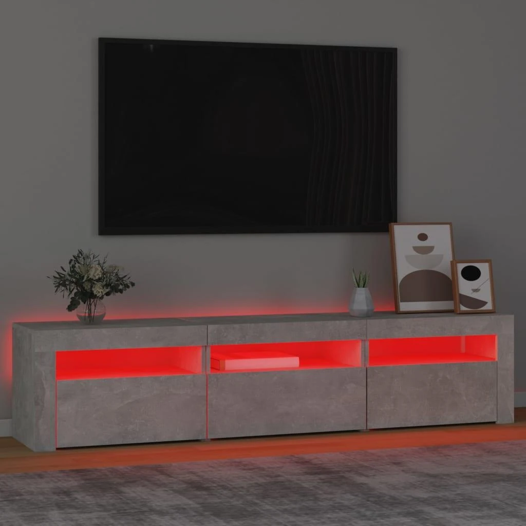 TV staliukas TV spintelė su LED apšvietimu, betono pilka, 180x35x40cm