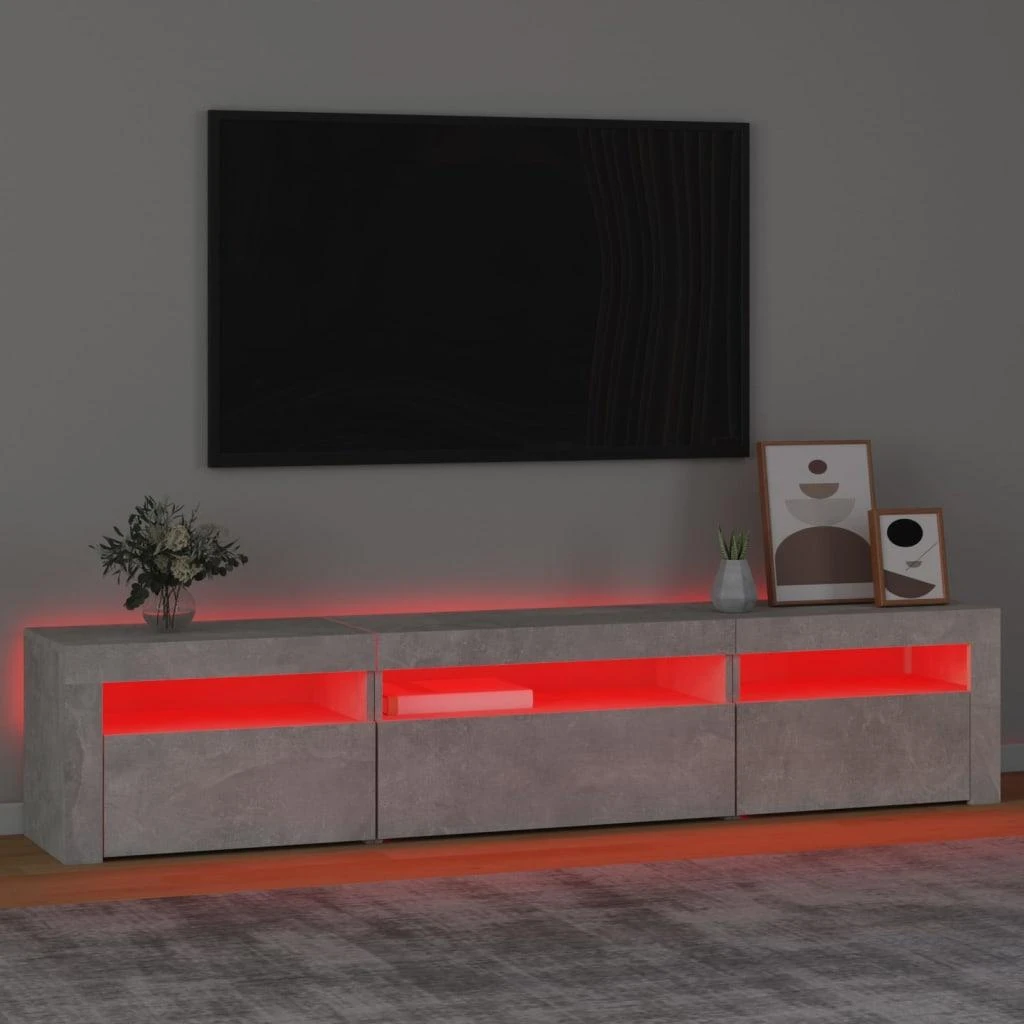 TV staliukas TV spintelė su LED apšvietimu, betono pilka, 195x35x40cm