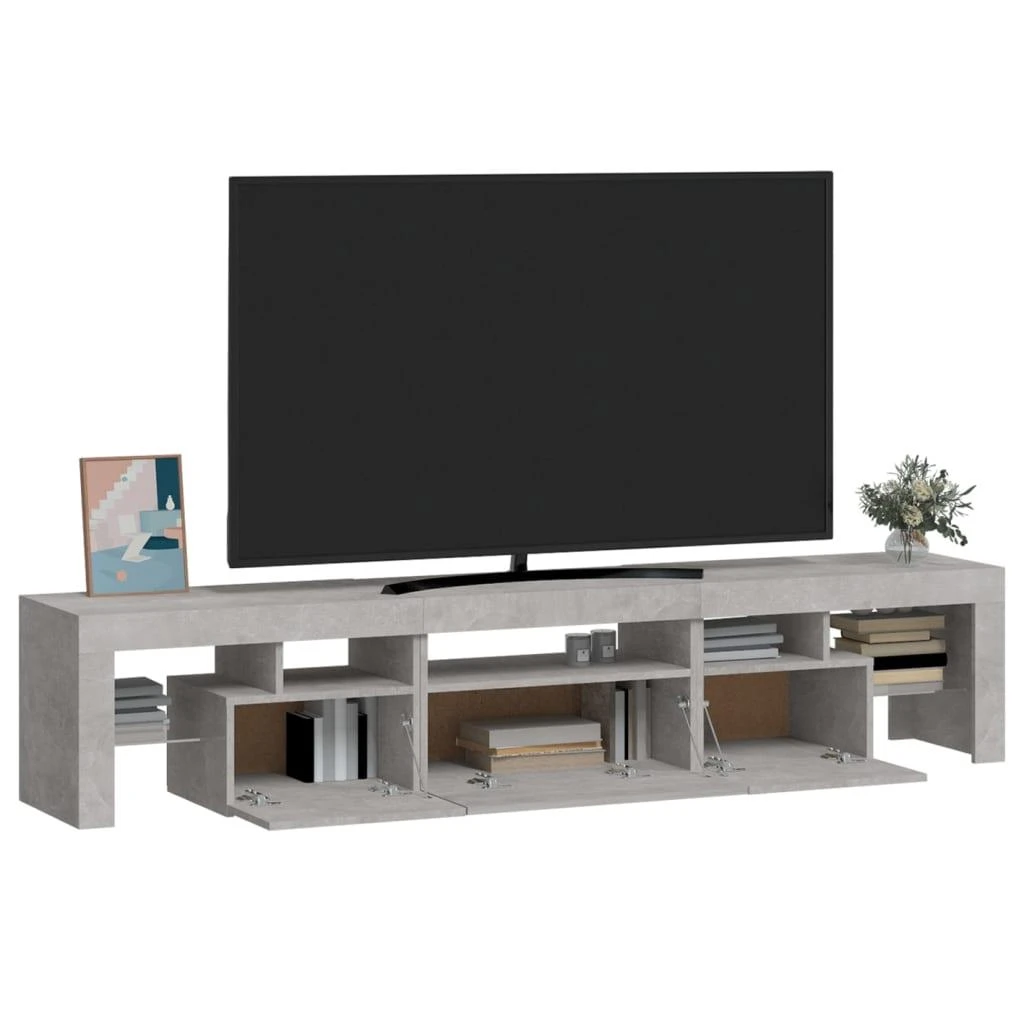 TV staliukas TV spintelė su LED apšvietimu, betono pilka, 200x36,5x40cm