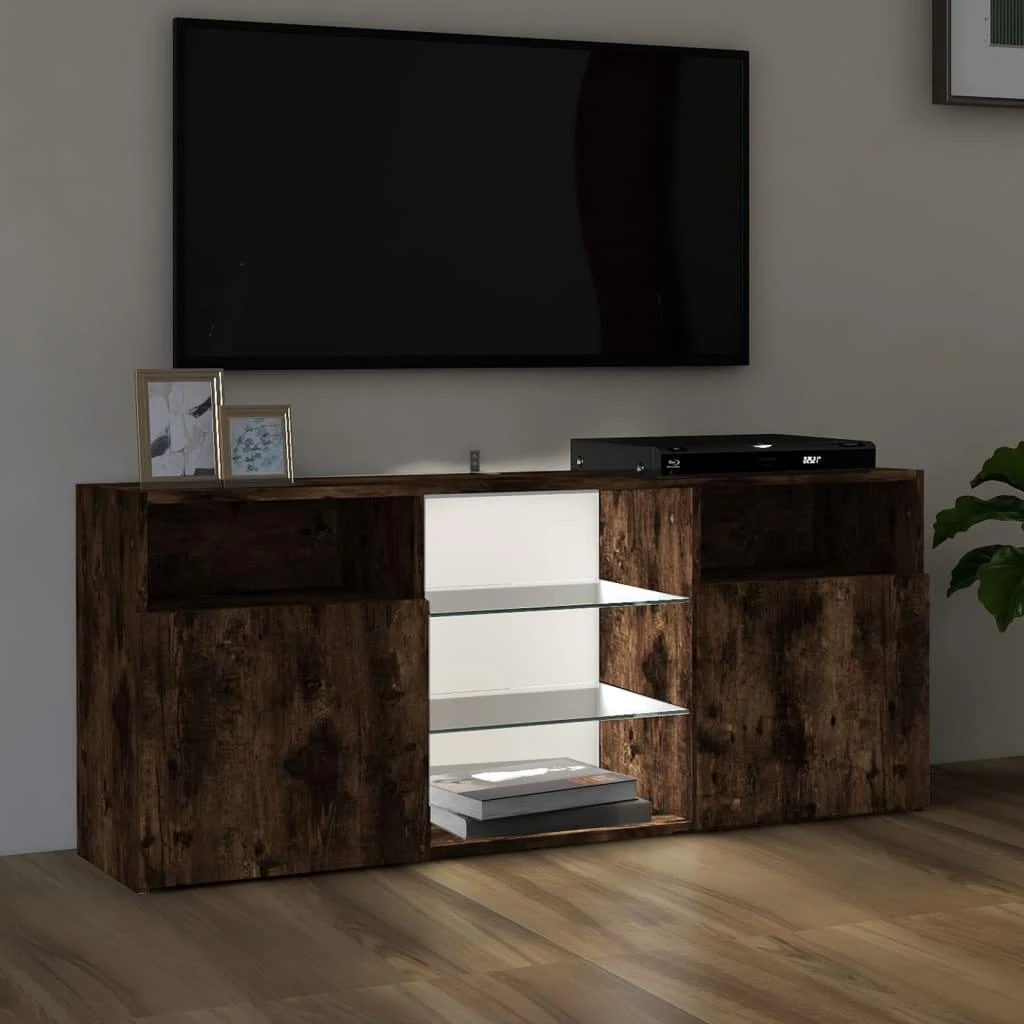TV staliukas TV spintelė su LED apšvietimu, dūminio ąžuolo, 120x30x50cm