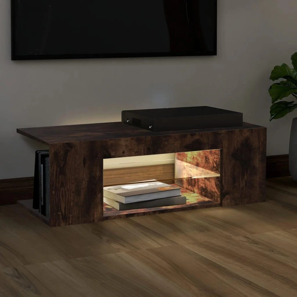 TV staliukas TV spintelė su LED apšvietimu, dūminio ąžuolo, 90x39x30cm
