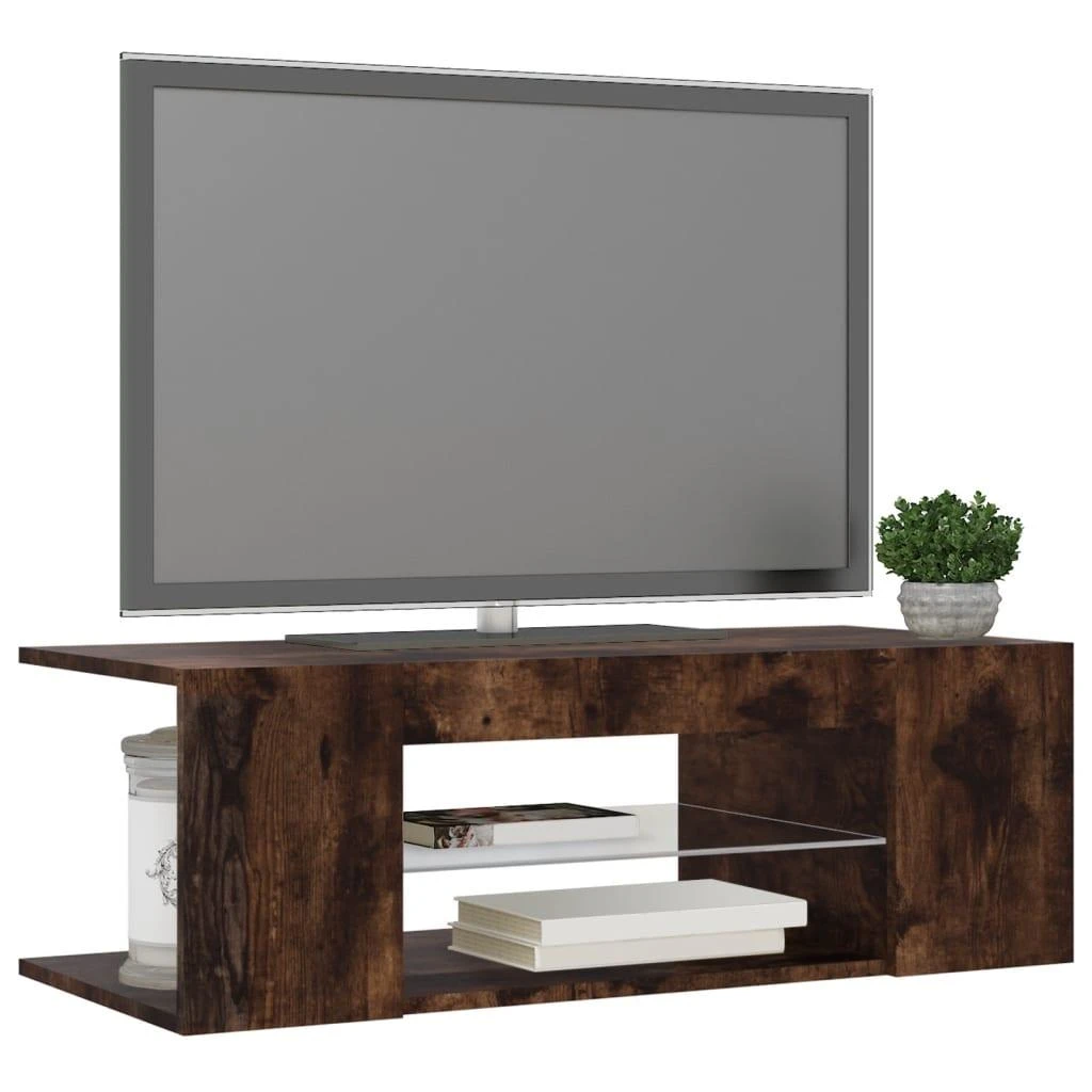 TV staliukas TV spintelė su LED apšvietimu, dūminio ąžuolo, 90x39x30cm