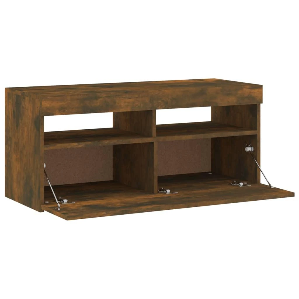 TV staliukas TV spintelė su LED apšvietimu, dūminio ąžuolo, 90x35x40cm