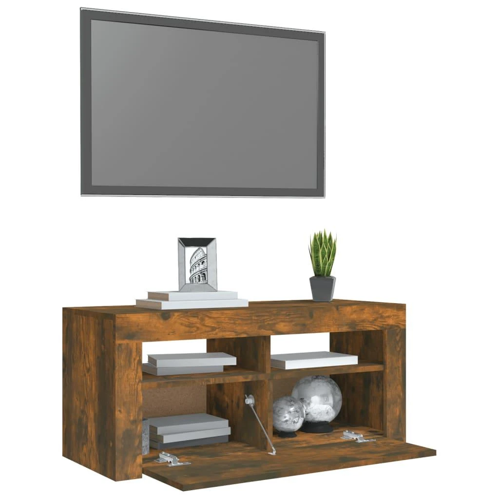 TV staliukas TV spintelė su LED apšvietimu, dūminio ąžuolo, 90x35x40cm