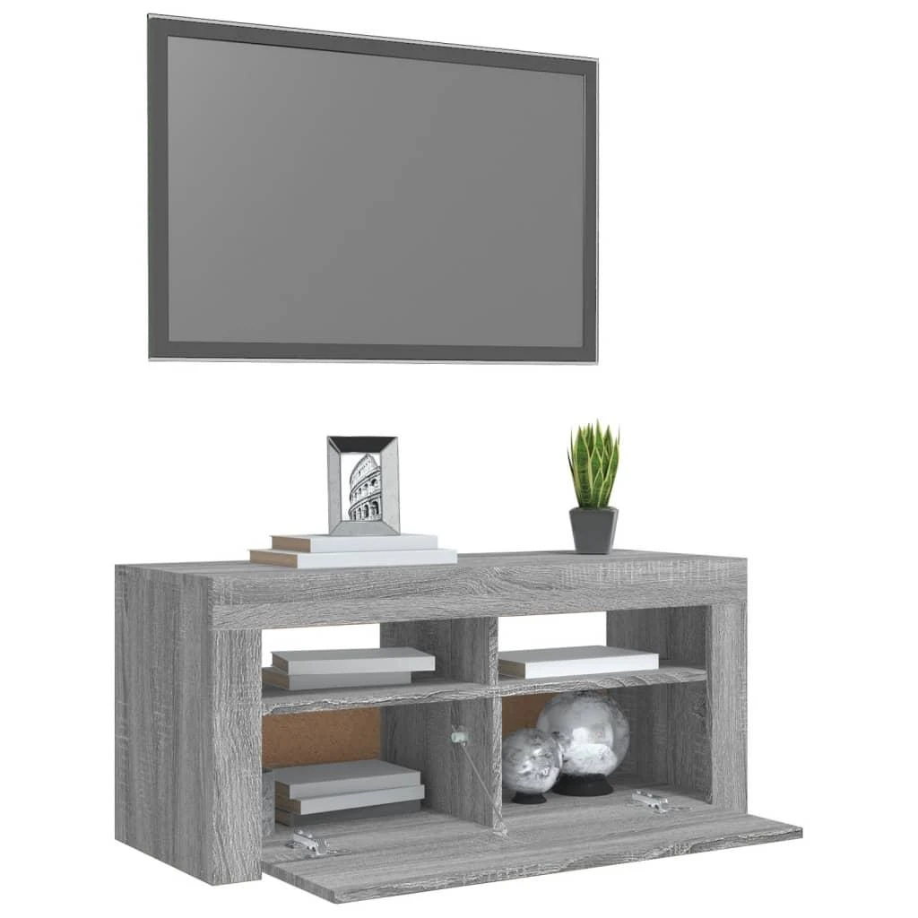 TV staliukas TV spintelė su LED apšvietimu, pilka ąžuolo, 90x35x40cm