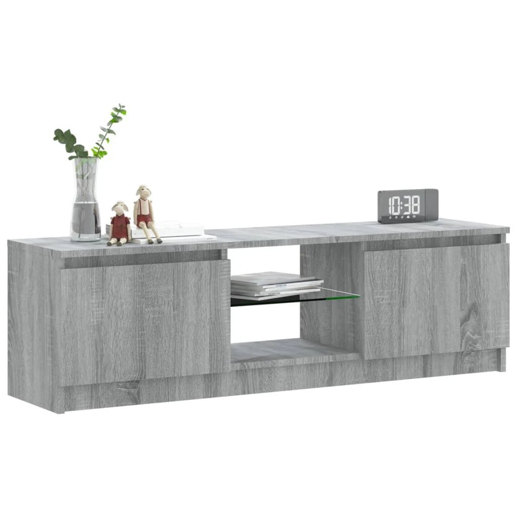 TV staliukas TV spintelė su LED apšvietimu, pilka ąžuolo, 120x30x35,5cm